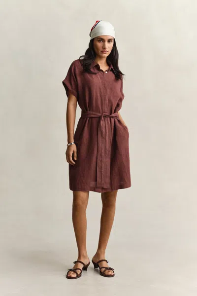Gant Linen Cap Sleeve Shirt Dress In Brown