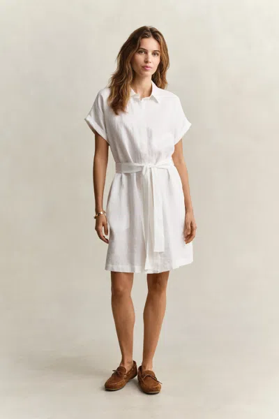 Gant Linen Cap Sleeve Shirt Dress In White