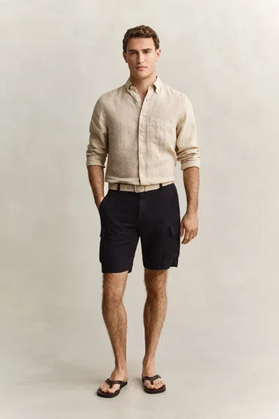 Gant Linen Cargo Shorts In Black