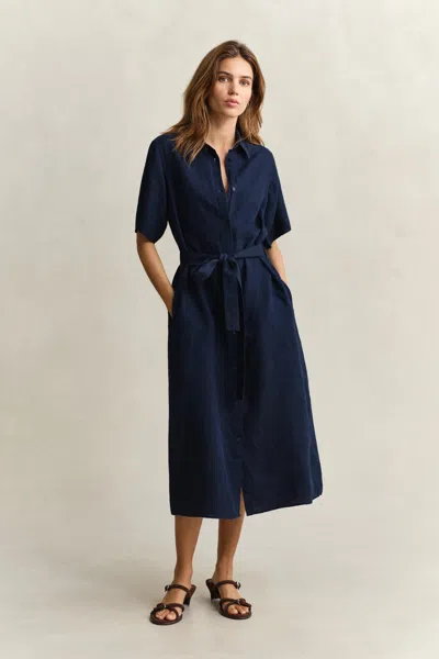 Gant Linen Shirt Dress In Blue