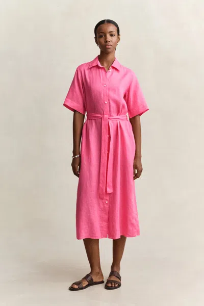 Gant Linen Shirt Dress In Pink