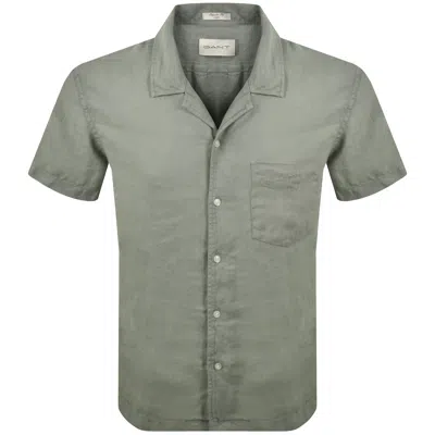 Gant Linen Short Sleeved Camp Shirt Grey In Green