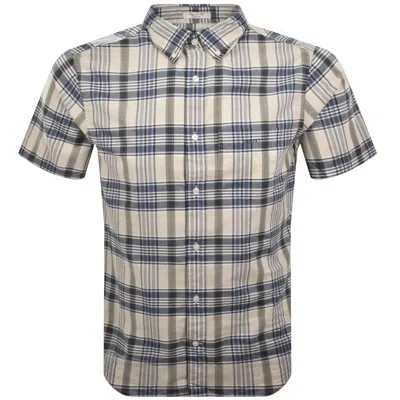 Gant Linen Short Sleeved Check Shirt Blue In Multi
