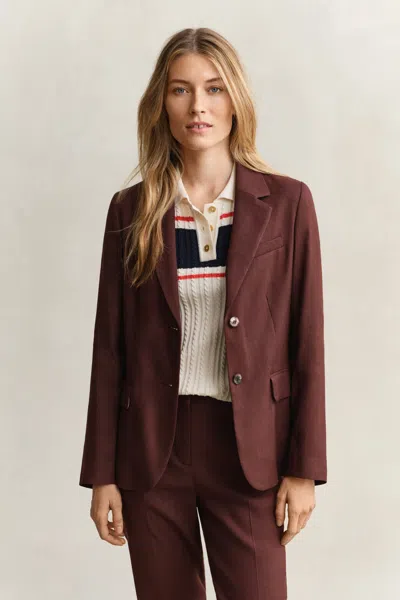 Gant Linen Stretch Blazer In Brown