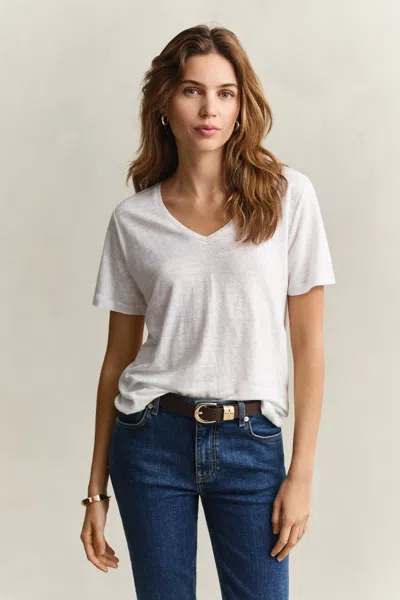 Gant Linen V-neck T-shirt In White
