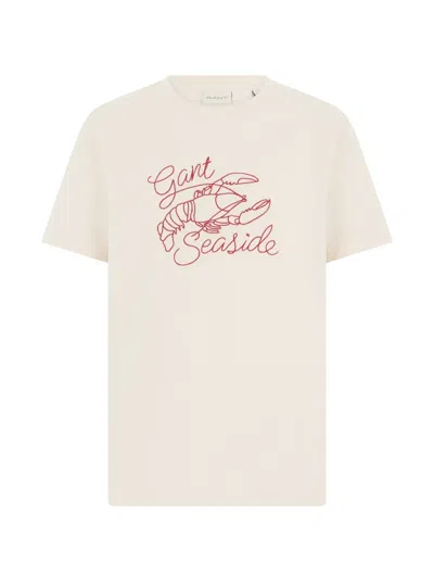 Gant Lobster-embroidered T-shirt In Neutral