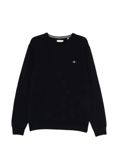 Gant Logo-detail Crew-neck Jumper In Black