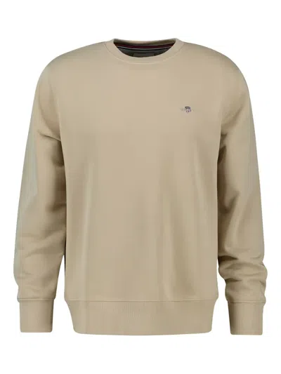 Gant Logo-embroidered Crew Neck Sweatshirt In Brown