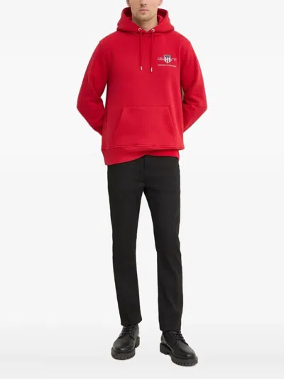 Gant Logo-embroidered Hoodie In Red
