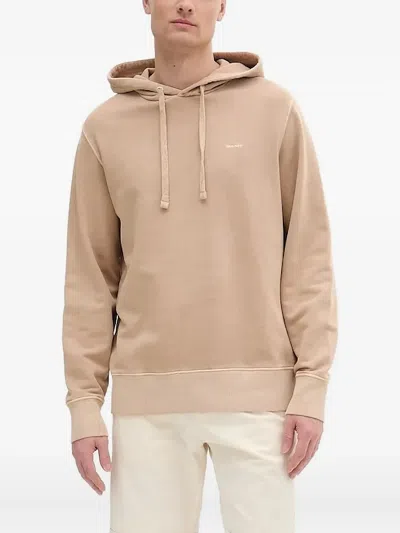 Gant Logo-embroidered Hoodie In Neutral
