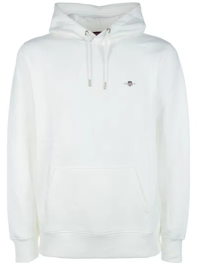 Gant Logo-embroidered Hoodie In White