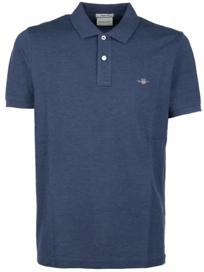 Gant Logo-embroidered Polo Shirt In Blue