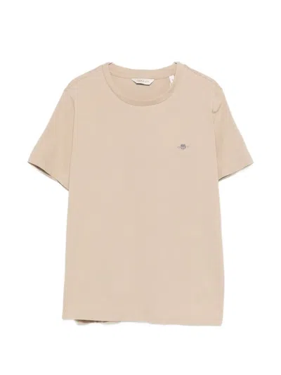 Gant Logo-embroidered T-shirt In Neutral