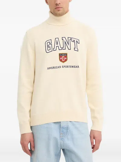 Gant Logo-lettering Turtleneck Sweater In Neutral