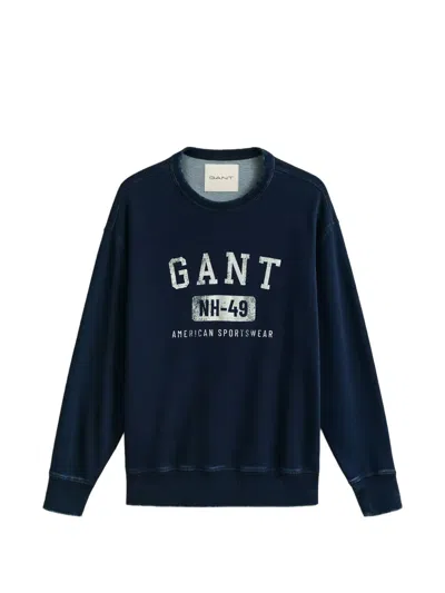 Gant Logo-print Crew-neck Sweatshirt In Blue