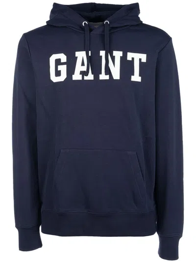 Gant Logo-print Hoodie In Blau