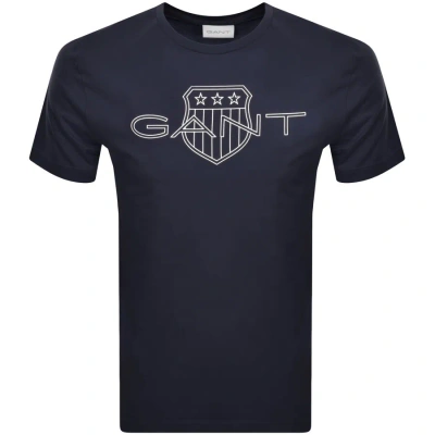 Gant Mens Short Sleeve Logo T-shirt In Navy