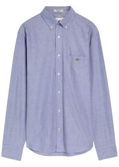 Gant Logo-embroidered Cotton Oxford Shirt In Blue