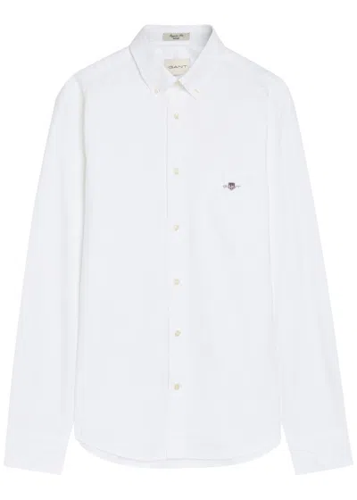 Gant Logo-embroidered Cotton Oxford Shirt In White