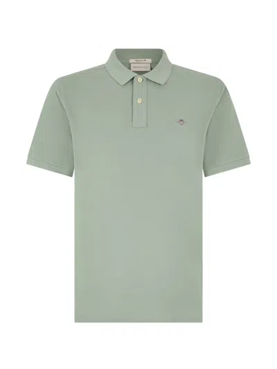 Gant Logo-embroidered Cotton Polo Shirt In Gray