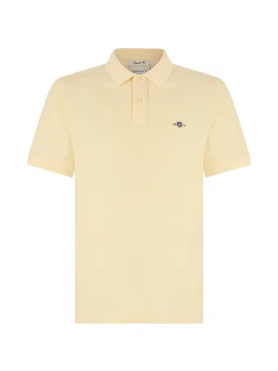 Gant Logo-embroidered Cotton Polo Shirt In Neutral