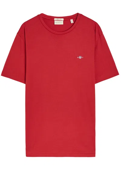 Gant Logo-embroidered Cotton T-shirt In Red