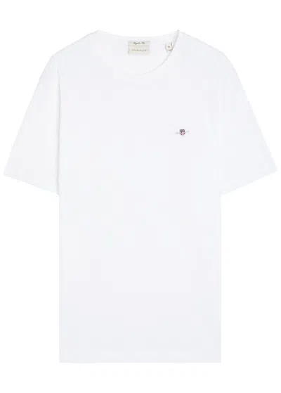 Gant Logo-embroidered Cotton T-shirt In White