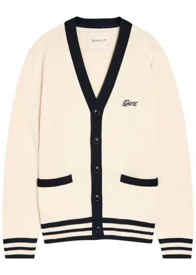 Gant Logo-embroidered Cotton-knit Cardigan In White
