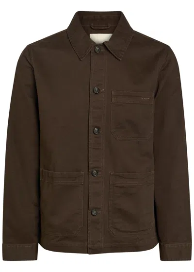 Gant Logo-embroidered Cotton-twill Overshirt In Brown