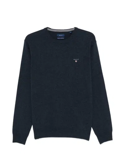 Gant Logo-embroidered Crew-neck Sweater In Blue