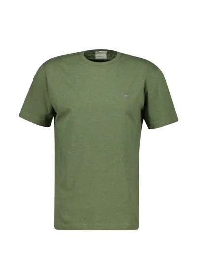 Gant Logo-embroidered Crew-neck T-shirt In Green