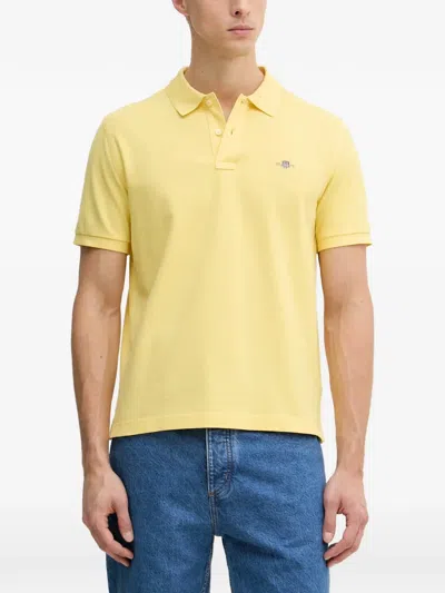 Gant Logo-embroidered Piqué Polo Shirt In Yellow
