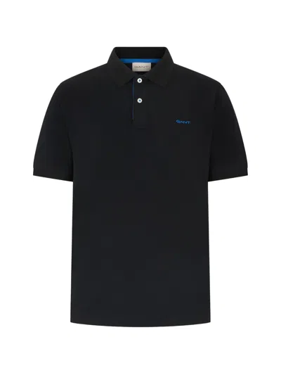 Gant Logo-embroidered Polo Shirt In Black
