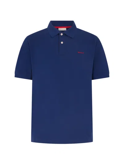 Gant Logo-embroidered Polo Shirt In Blue