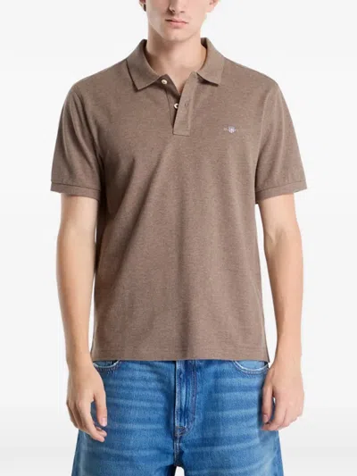 Gant Logo-embroidered Polo Shirt In Brown