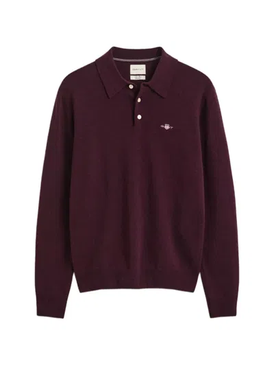 Gant Logo-embroidered Polo Shirt In Burgundy
