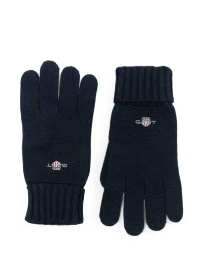 Gant Logo-embroidered Ribbed-cuff Gloves In White