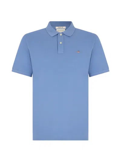 Gant Logo-embroidered Short-sleeve Polo Shirt In Blue