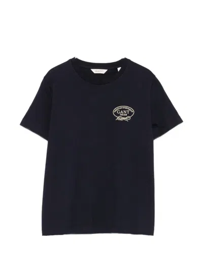 Gant Logo-embroidered Short-sleeve T-shirt In Blue