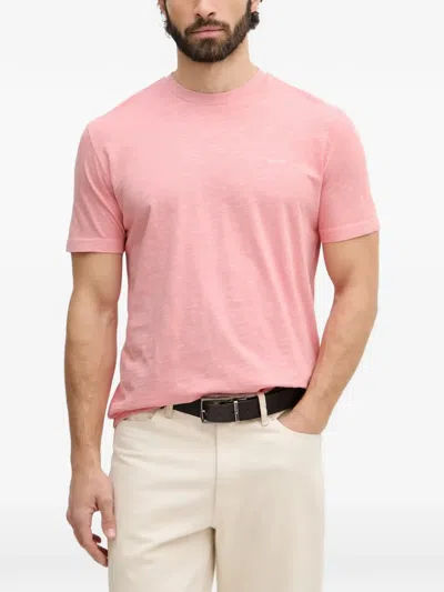 Gant Logo-embroidered Slub-texture T-shirt In Pink