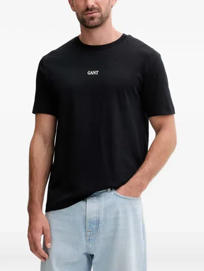 Gant Logo-embroidered T-shirt In Black