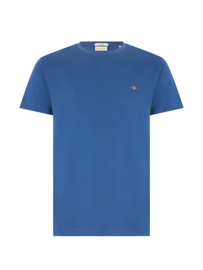Gant Logo-embroidered T-shirt In Blue