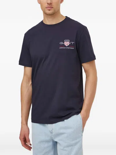 Gant Logo-embroidered T-shirt In Blue
