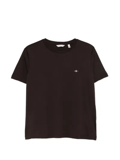Gant Logo-embroidered T-shirt In Brown