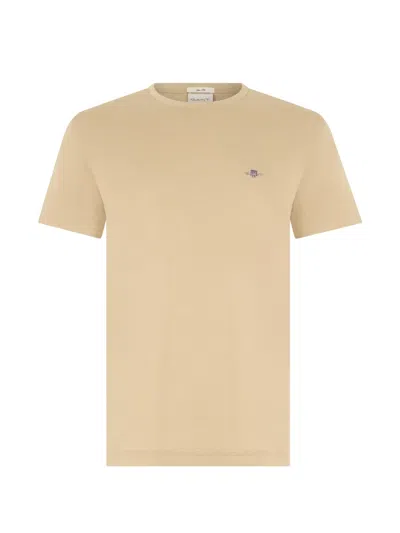 Gant Logo-embroidered T-shirt In Neutral