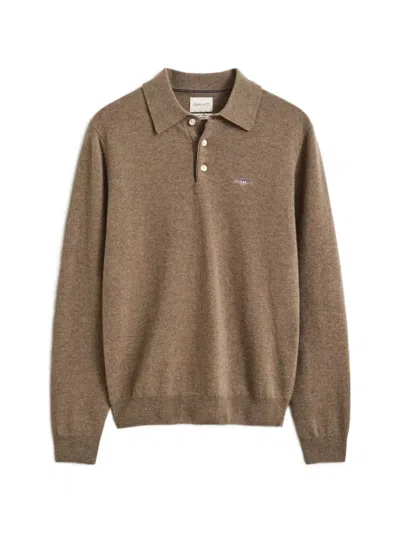 Gant Logo-embroidered Wool Sweater In Brown
