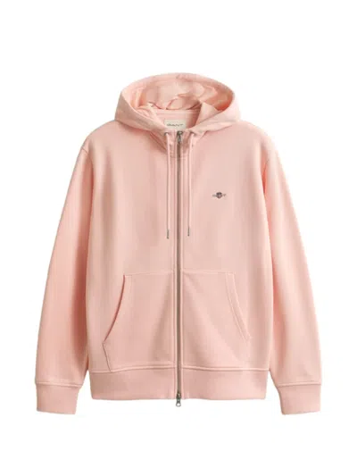 Gant Logo-embroidered Zip-up Hoodie In Pink