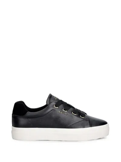 Gant Logo-lettering Leather Sneakers In Black