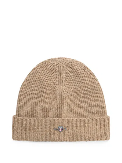 Gant Logo-patch Beanie Hat In Brown