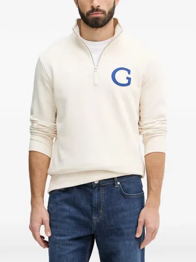 Gant Logo-patch Half-zip Sweater In White